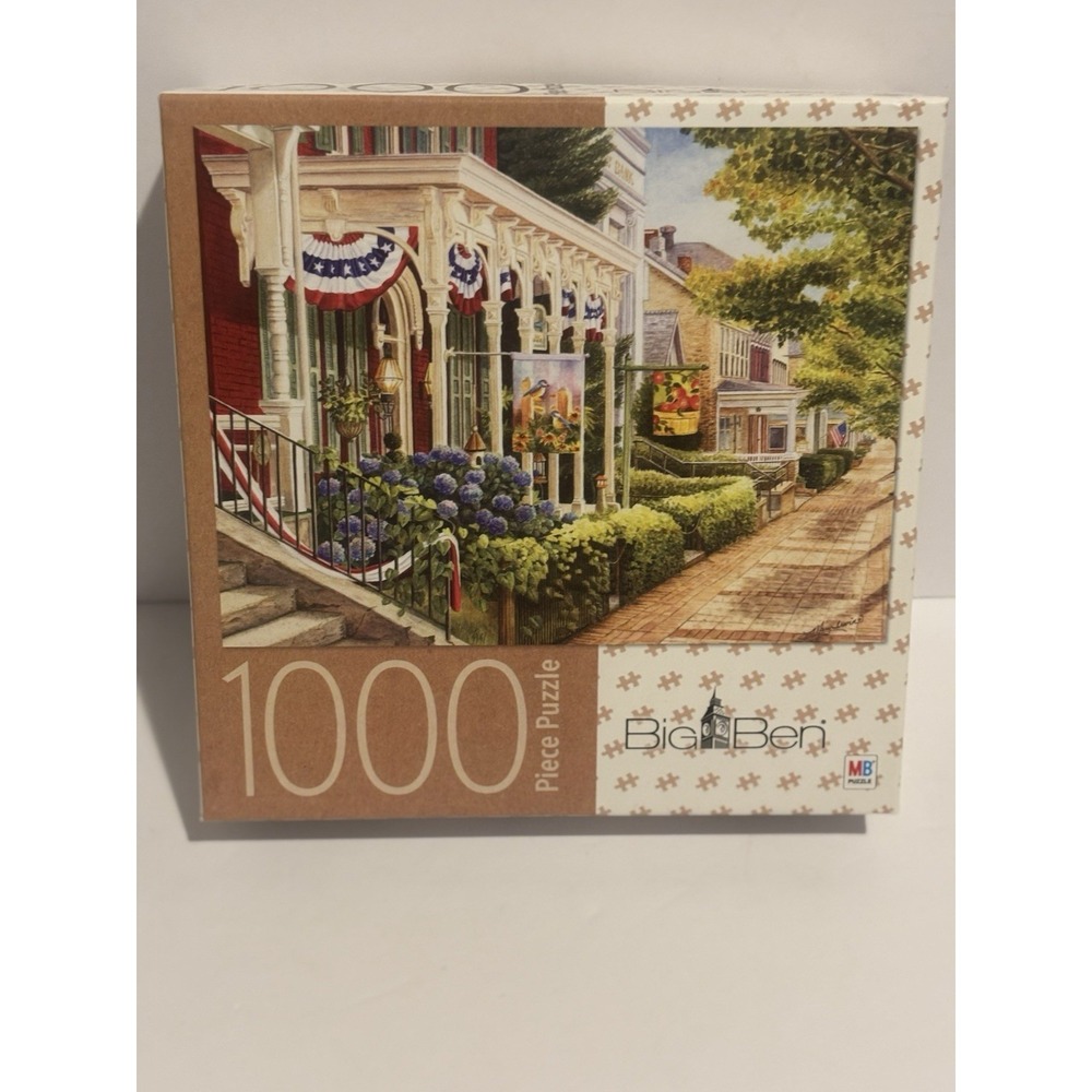 Big Ben Puzzle Charm Of Ephata 200'pieces MB Southern Old Homes Flag